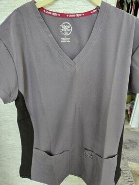 Women’s  Divine Stretch V-Neck Scrub Top in Gray with Black Panels
